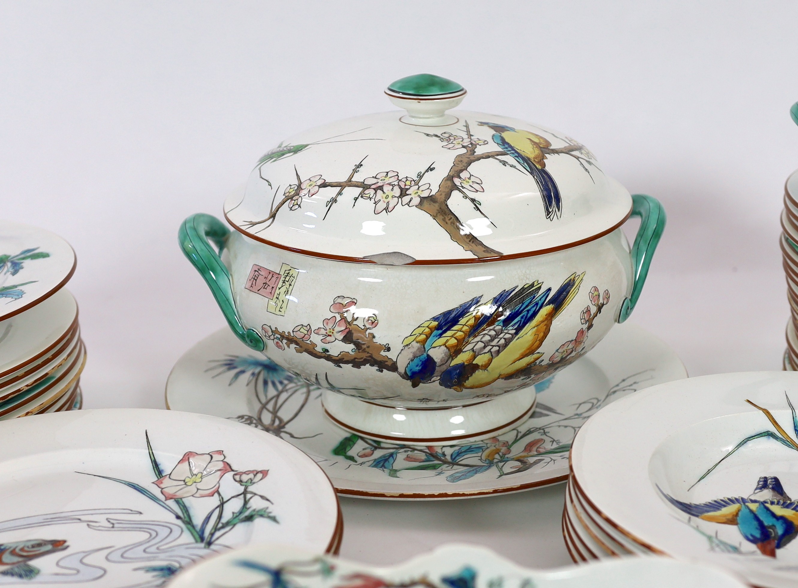 Eugene Millet (1819-1879) for Viellard Bordeaux - an extensive Japonaise ‘Grands Oiseaux’ earthenware part dinner service, late 19th century